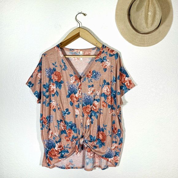 MTS Floral Sea Shell Button Short Sleeve Blouse Size 1X Plus Size Women’s - Picture 1 of 10